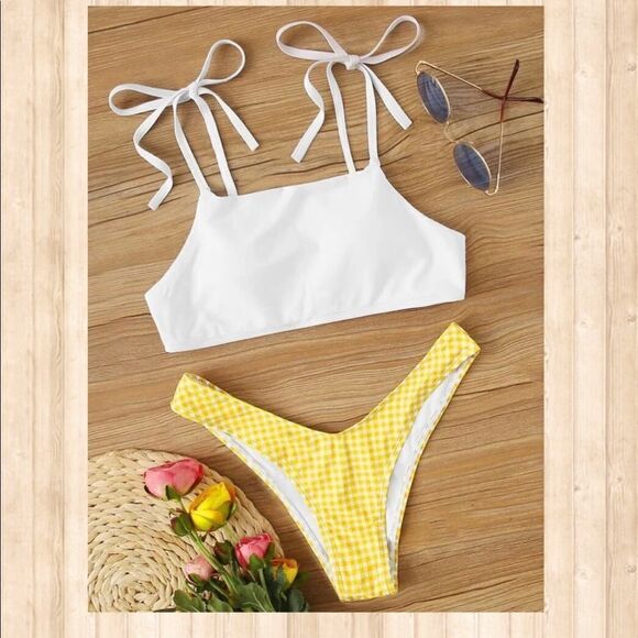 White & Yellow Gingham Bikini Med - Picture 1 of 8